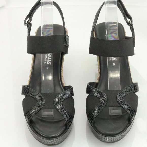 Aquatalia Womens Neve Sandal Size 9 Black Leather Snakeskin Wedge Heel Platform - Picture 4 of 11